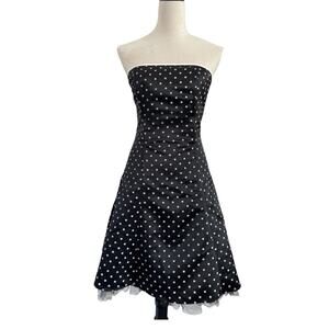 Jessica McClintock Gunne Sax Dress Women 5/6 Black Polka Dot Strapless Tulle VTG